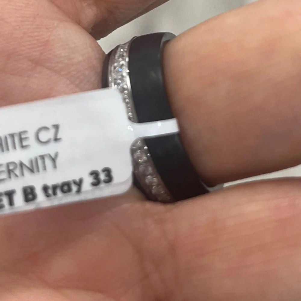 New 8mm dome clear CZ black IP plated Eternity Tungsten Wedding Band Ring